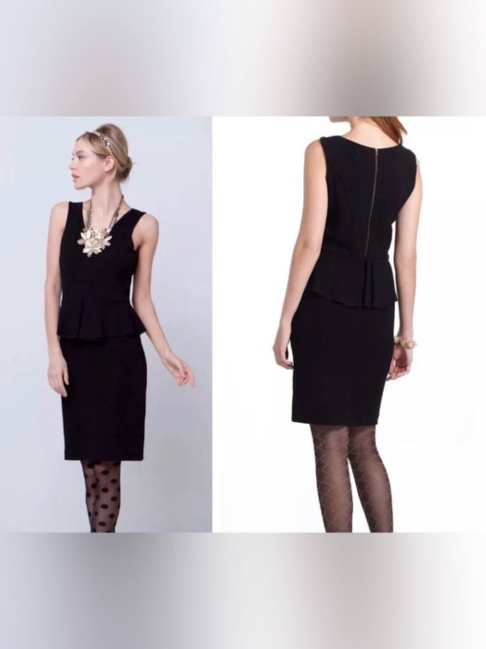 Ganni Eleanor Peplum Cocktail Formal Dress Medium V-neckline Black Pencil event